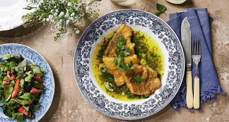 פילה ברמונדי מטוגן בחמאת לימון